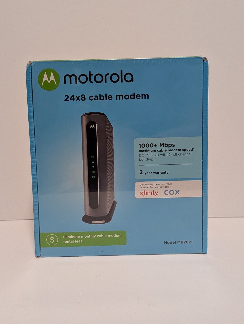 New' MOTOROLA MB7621 Cable Modem, DOCSIS 3.0 - Pairs with Any Wi-Fi Router